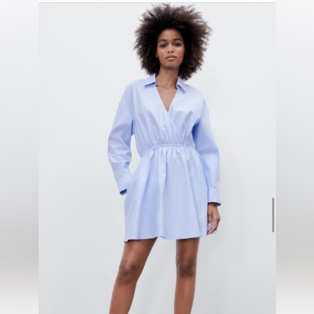 ZARA baby blue shirt dress